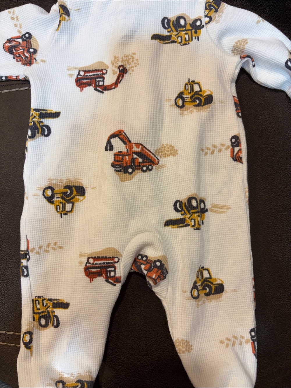 Carter's Construction Print Footed One-Piece in White with Yellow and Orange - Picture 4 of 4